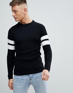 Черный обтягивающий джемпер в рубчик с полосками boohooMAN - Черный