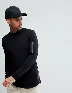 Длинный облегающий свитшот с карманом MA1 и закругленным краем ASOS - Черный