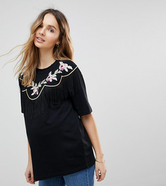 Футболка с вышивкой на кокетке и бахромой ASOS MATERNITY - Черный