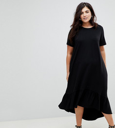 Платье-футболка миди с асимметричным краем ASOS CURVE - Черный