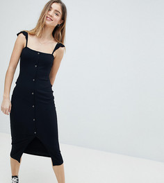 Платье-майка миди с рюшами и планкой на кнопках ASOS PETITE - Черный