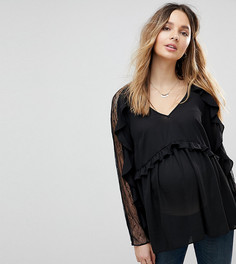 Топ с кружевными вставками и оборкой ASOS MATERNITY - Черный