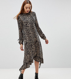 Платье миди с оборкой и леопардовым принтом ASOS TALL - Мульти