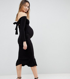 Платье миди с широким вырезом, баской и бантом на спине ASOS MATERNITY - Черный