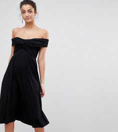 Приталенное платье миди с открытыми плечами ASOS TALL - Черный