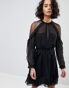 Платье мини с блестящей отделкой и оборками AllSaints - Черный