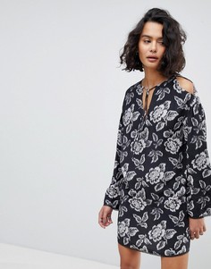 Платье с вырезами на плечах и цветочным принтом AllSaints - Серый