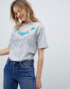 Футболка с вышивкой Monki - Серый