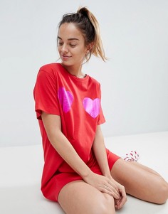 Футболка для сна с блестящим сердцем ASOS - Красный
