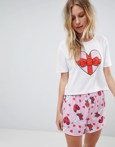Пижама с принтом сердечек Boohoo Valentines - Мульти
