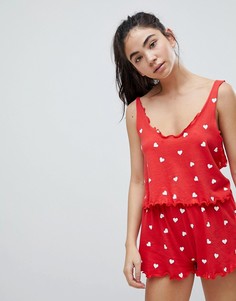 Пижамный топ со сплошным принтом сердечек Wildfox Valentines - Красный