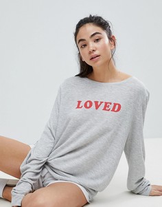 Свободный джемпер для дома с надписью Loved Wildfox Valentines - Серый