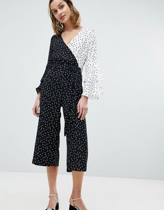 Комбинезон в горошек с оборками на рукавах River Island - Мульти