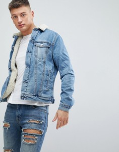 Светлая джинсовая куртка на меховой подкладке New Look - Синий