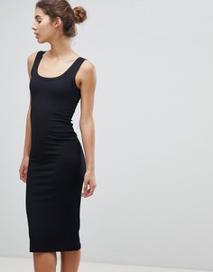 Облегающее платье миди в рубчик Miss Selfridge Basics - Черный