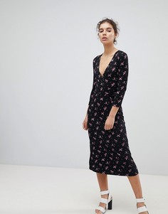 Платье миди с запахом и цветочным принтом Miss Selfridge - Мульти