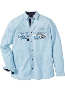 Рубашка Regular Fit с длинным рукавом (темно-бирюзовый в полоску) Bonprix