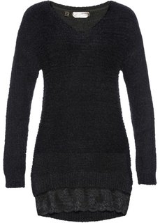 Пуловер с кружевной отделкой (черный) Bonprix
