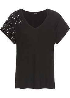 Футболка с бусинами (черный) Bonprix