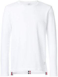 Relaxed Fit Long Sleeve Tee With Center Back Red, White And Blue Stripe In Classic Pique Thom Browne