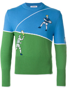 Classic Crewneck Pullover With Tennis Player Embroidery In Cotton Crepe Thom Browne
