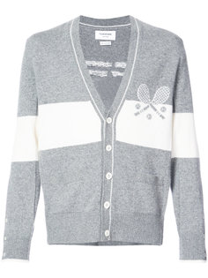 V-neck Cardigan With Striped Tennis Icon In Cashmere Thom Browne