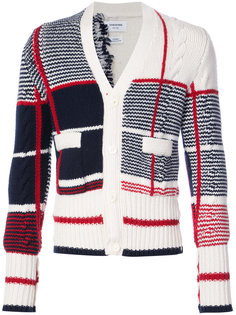 Classic V-neck Cardigan With Large Plaid Intarsia In Cashmere Thom Browne