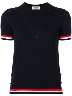 Crew Neck Short Sleeve Tee With Red, White And Blue Tipping Stripe In Cotton Crepe Thom Browne