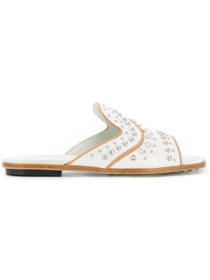 шлепанцы с заклепками и кристаллами  Tods Tod`S