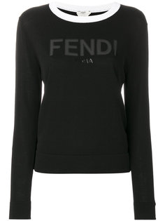 свитер с контрастным вырезом и логотипом Fendi