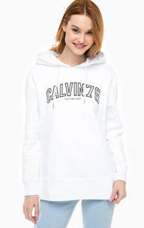 Белая хлопковая толстовка с вышивкой Calvin Klein Jeans