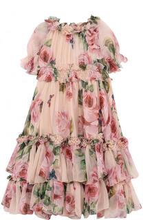 Шелковое платье с принтом и оборками Dolce &amp; Gabbana