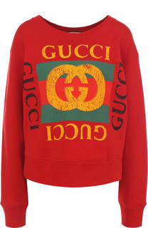 Хлопковый свитшот с декорированной спинкой и логотипом бренда Gucci