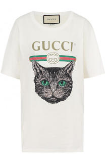 Хлопковая футболка с принтом и пайетками Gucci