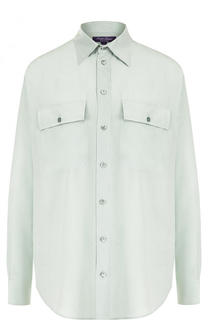 Однотонная шелковая блуза с накладными карманами Ralph Lauren