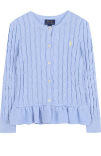 Хлопковый кардиган фактурной вязки с баской Polo Ralph Lauren