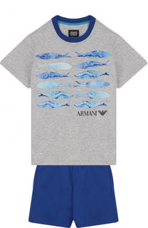 Хлопковый комплект из футболки и шорт Armani Junior