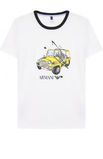 Хлопковая футболка с принтом Armani Junior