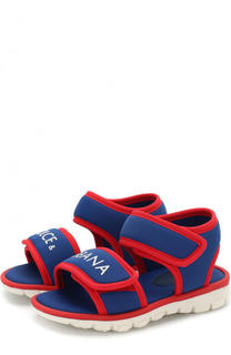 Текстильные сандалии с застежками велькро и логотипом бренда Dolce &amp; Gabbana