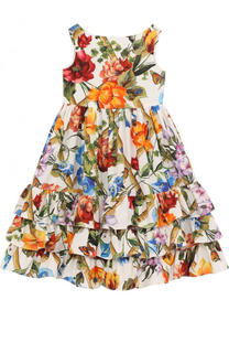 Хлопковое платье с принтом и оборками Dolce &amp; Gabbana