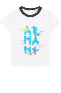 Хлопковая футболка с принтом Armani Junior