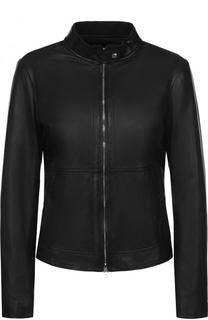 Однотонная кожаная куртка с воротником-стойкой Emporio Armani