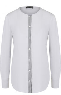 Однотонная шелковая блуза с круглым вырезом Emporio Armani