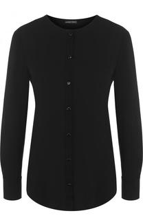 Однотонная шелковая блуза с круглым вырезом Emporio Armani
