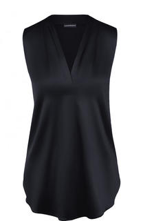 Однотонный шелковый топ с V-образным вырезом Emporio Armani