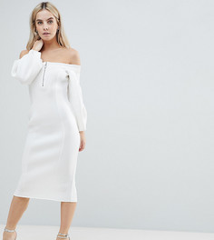 Платье миди на молнии спереди ASOS PETITE - Кремовый