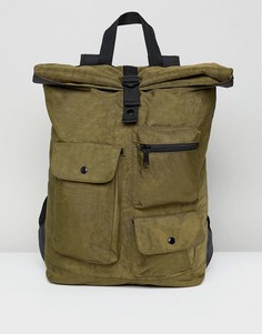 Выбеленный рюкзак цвета хаки с подворачивающимся верхом и карманами ASOS - Зеленый