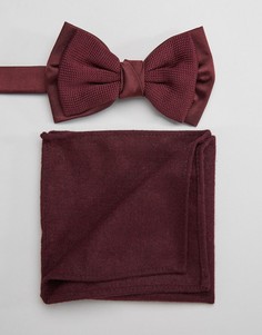 Бордовый трикотажный галстук-бабочка и платок для нагрудного кармана ASOS - Красный
