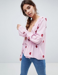 Блузка oversize в горошек с запахом и асимметричным краем ASOS - Мульти