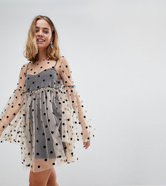 Полупрозрачное свободное платье в горошек ASOS PETITE - Мульти